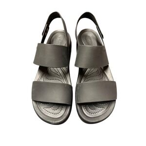 Crocs LiteRide Stretch Sandals Womens 10 Black Platform Wedge Slingback 206081